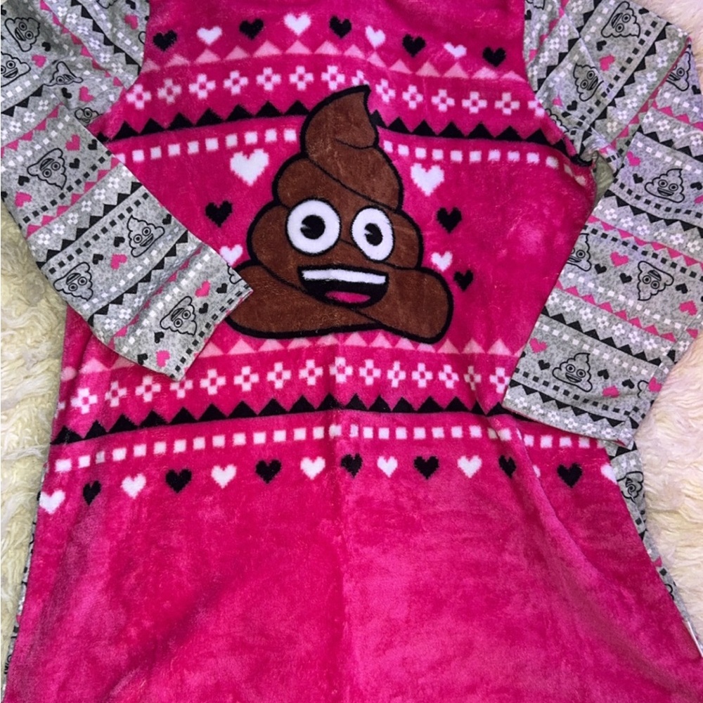 Pink and Gray Emoji Fleece Pajama Top